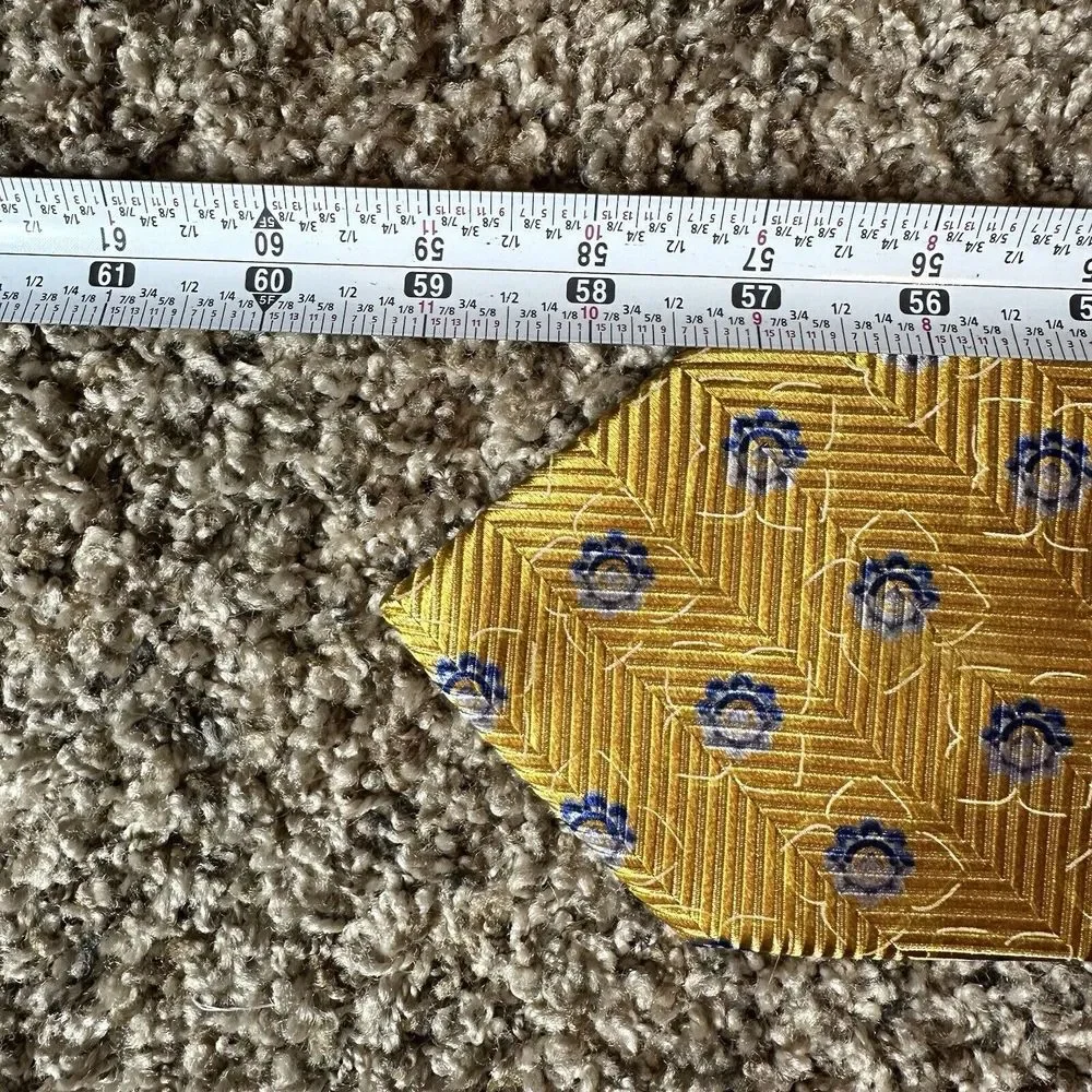ERMENEGILDO Zegna Men's Gold & Blue Silk‎ Necktie Tie Made In Italy Squares